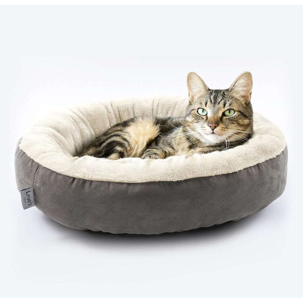 Love's cabin Round Donut and Cushion Bed, 20in for Cats or Small Dogs, Anti-Slip Water-Resistant Bottom, Super Soft Durable Fabric Pet Beds, Wash
