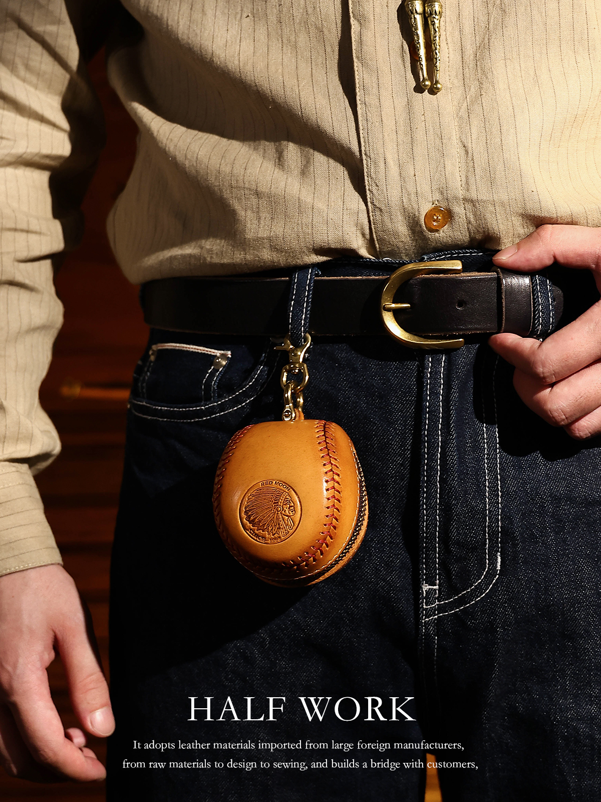Handmade Vintage Vegetable Tanned Cowhide Leather Baseball Coin Purses Luxury Genuine Leather Zipper Key Holder Earphone Bag