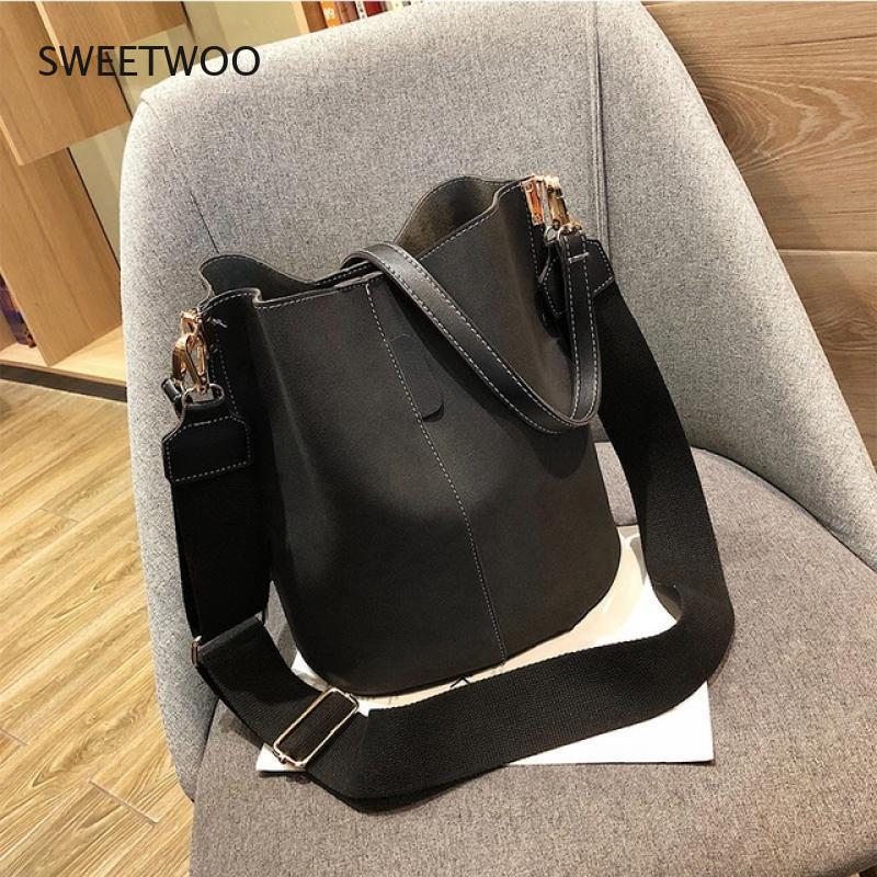 Women's Bucket Pu Shoulder Bag Large Capacity Tote Bag, Vintage, Matte, Faux Leather Handbags Female Solid Color Messenger Bags
