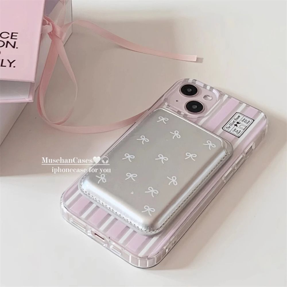 INS Korean Cute Bow For Magsafe Magnetic Card Clip Phone Case For iPhone 15 Pro Max Magnetic Wallet Card Holder Phone Accessorie