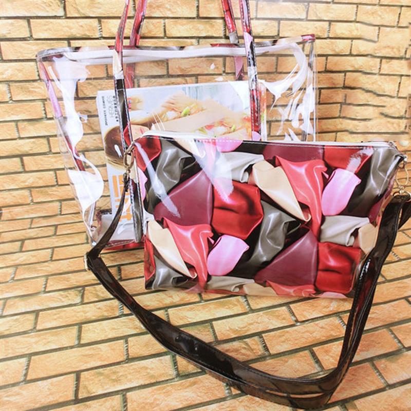 Fashion Portable Printed Shoulder Beach Bag Womens Shoulder Bag Fashion See Through Tote Bag Shoulder Purse With Inner Purse