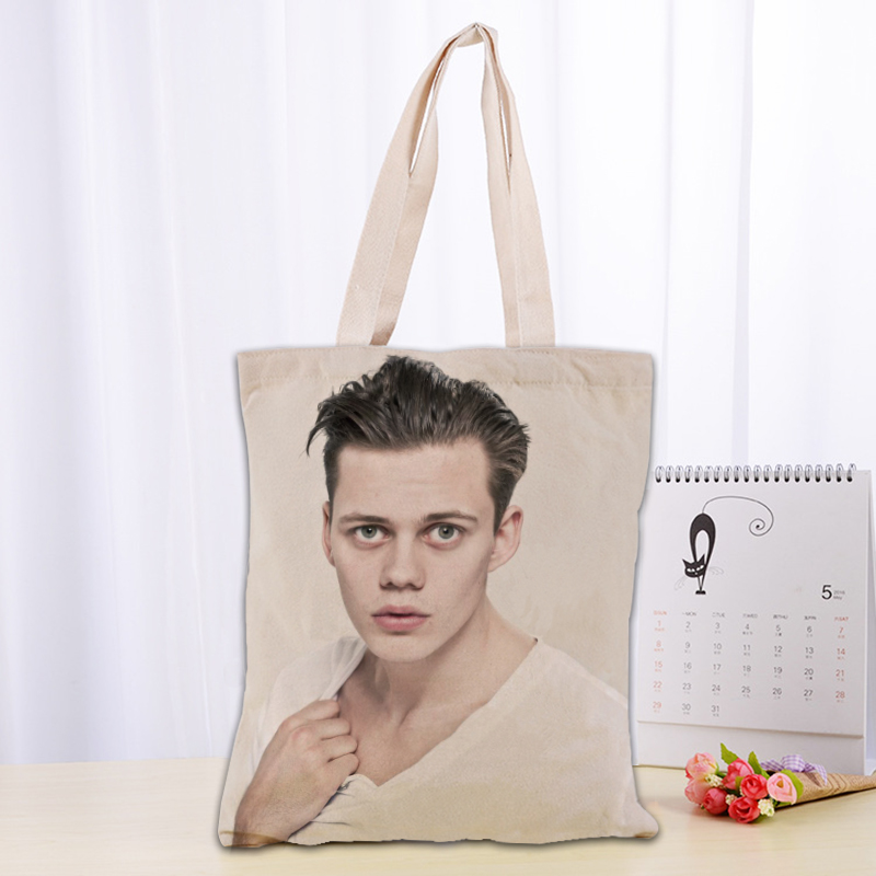 Custom Bill Skarsgard Tote Bag Reusable Women Canvas Shoulder Bag Handbag Shoulder Pouch Foldable Canvas Shopping Bags