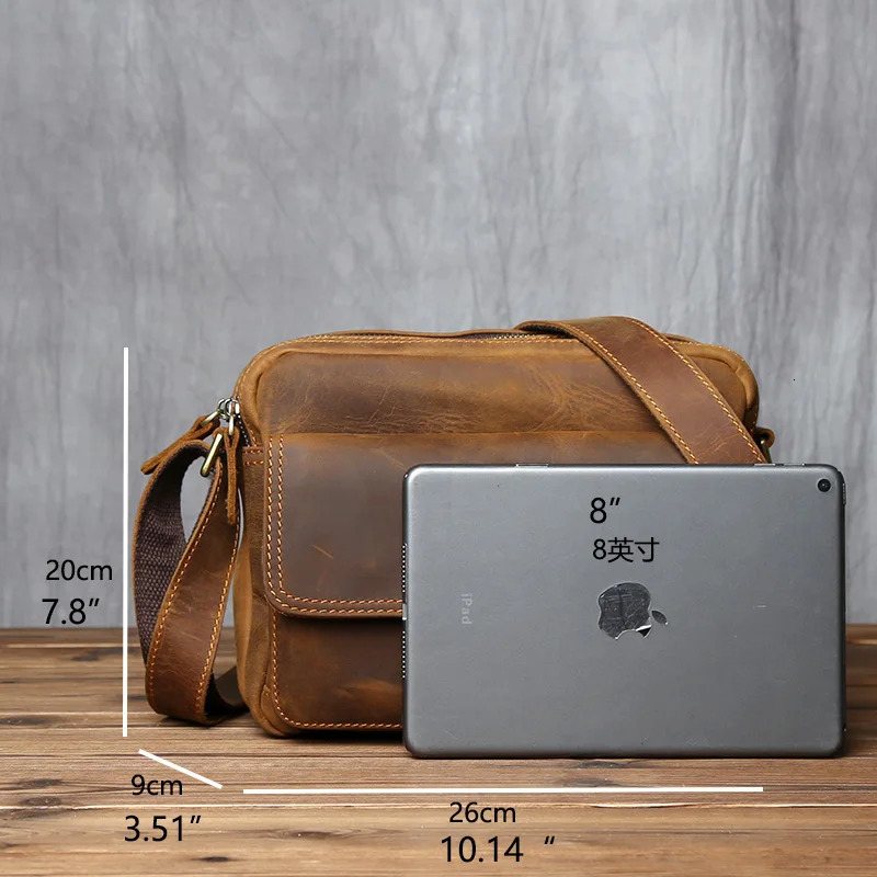 NZPJ Retro Leather Mens Messenger Bag Casual Top Layer Cowhide Shoulder Horizontal Backpack Suitable For 9 Inch Ipad 241106
