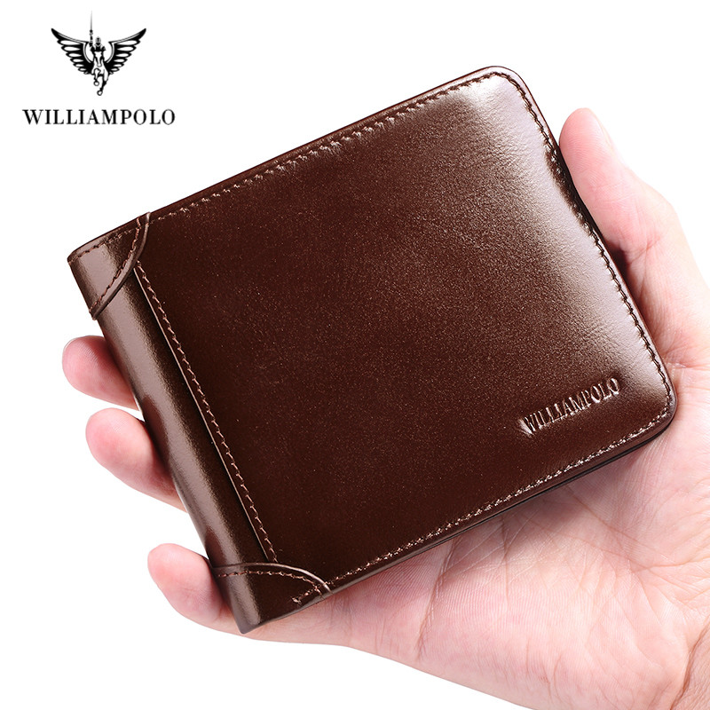 WILLIAMPOLO Genuine Leather Wallets Men Wallet Credit Business Card Holders Vintage Brown Leather Wallet Purses High Quality