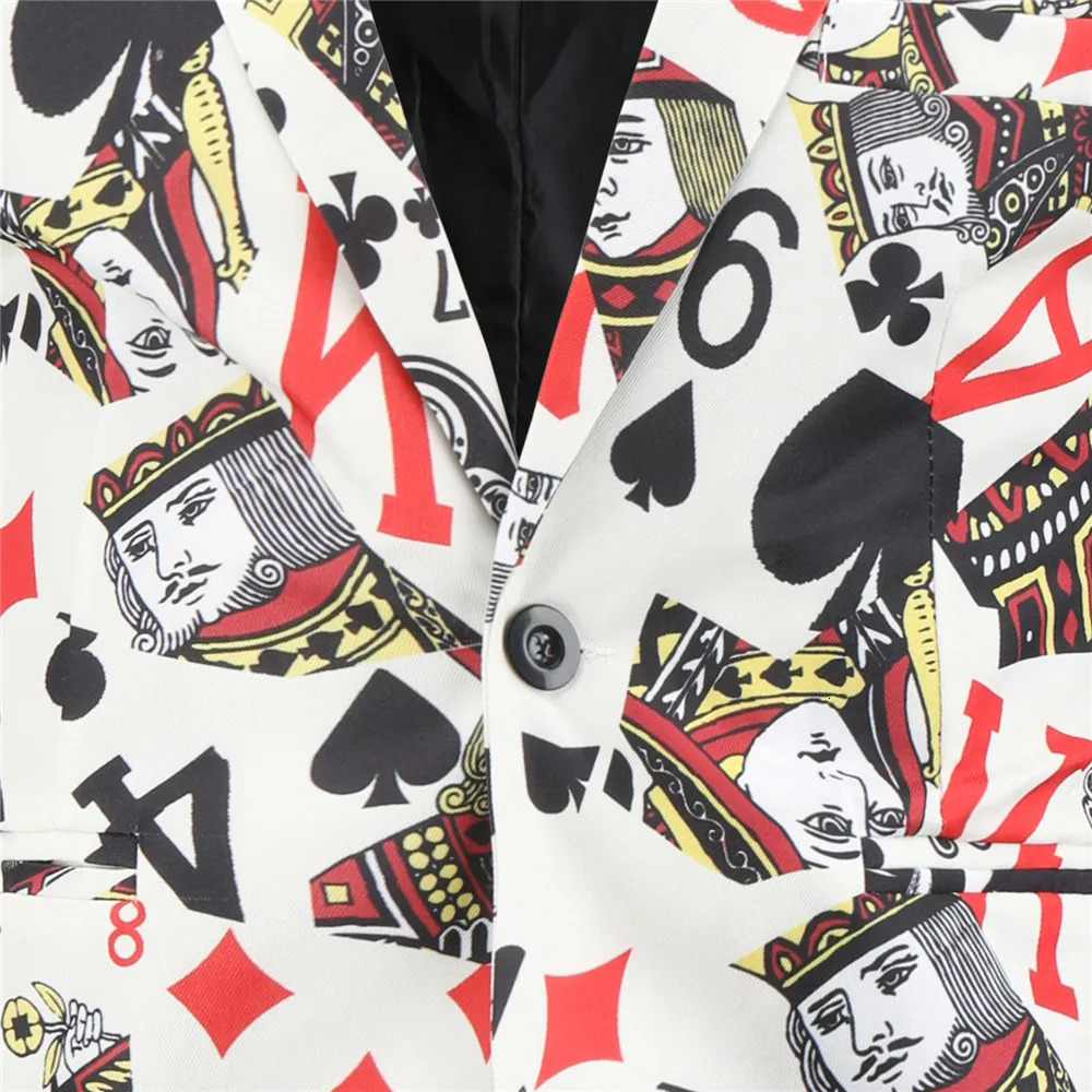 Poker card printing fun mens jacket Korean fashion party ball costume mens retro suit jacket 241106