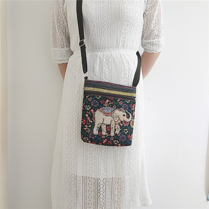 Fashion Women's Cross-body Shoulder Canvas Ethnic Style Woven Girl Mobile Phone Zero Purse Embroidered Bag