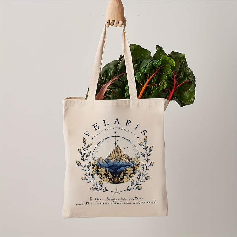 ACOTAR Velaris Pattern Tote Bag, Canvas Shoulder Bag For Daily Commute Women's Shopping Bag, Trendy Folding Shoulder Bag