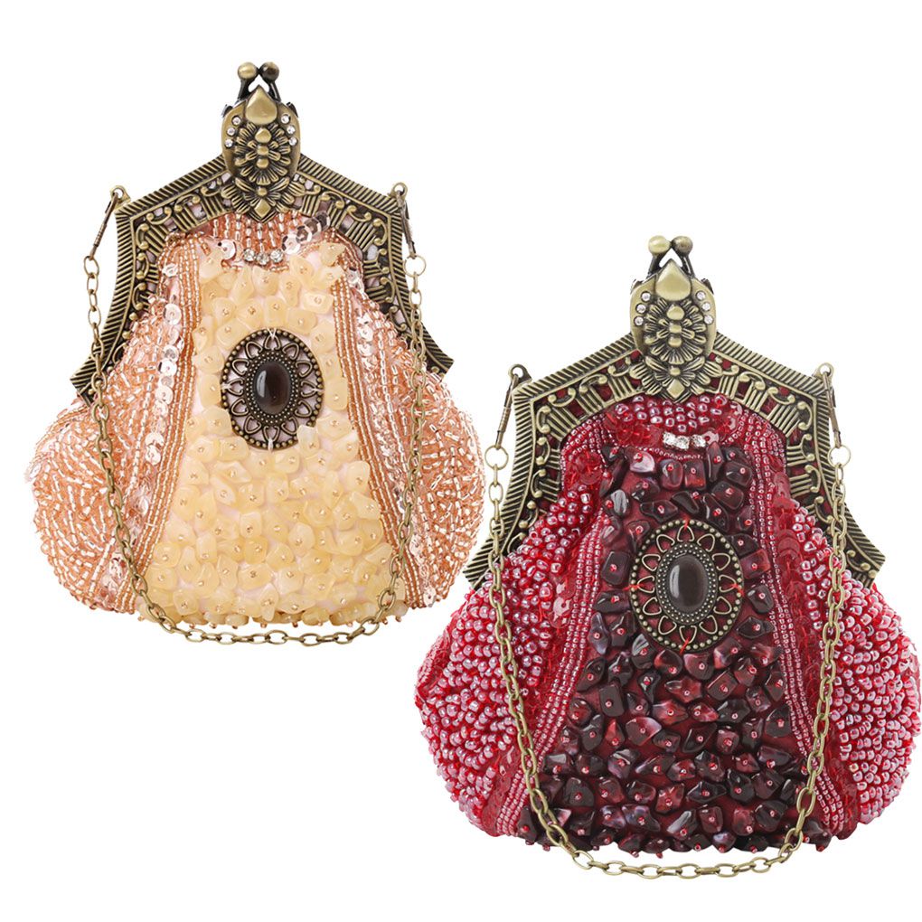 Vintage Sequined Purse Evening Handbag Women Antique Crystal Beaded Embroidery Party Chain Clutch Wedding Bridal Bag