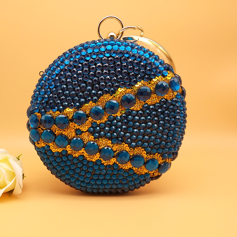 Fashion Crystal handbags Royal Blue/Orange Women Evening Bags Chain Shoulder Bags Rhinestone arty Purse Day Clutches