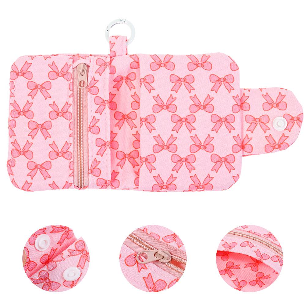 Bow Print Pink Coin Purses Canvas Small Zipper Cash Wallet Large Capacity Card Holder Girls Casual Storage Bag For Women