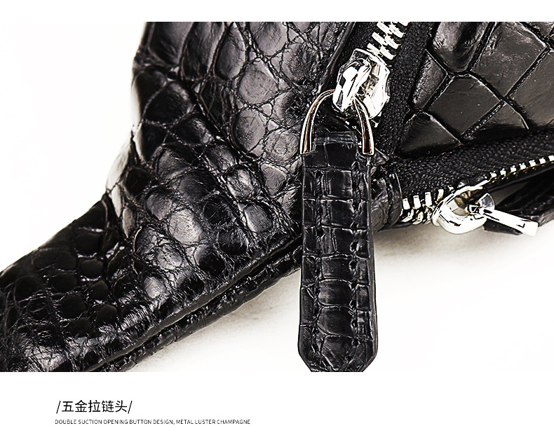 100% Real/Genuine crocodile Skin men tote cross body chest bag small size men bag black color alligator skin with cow skin inner