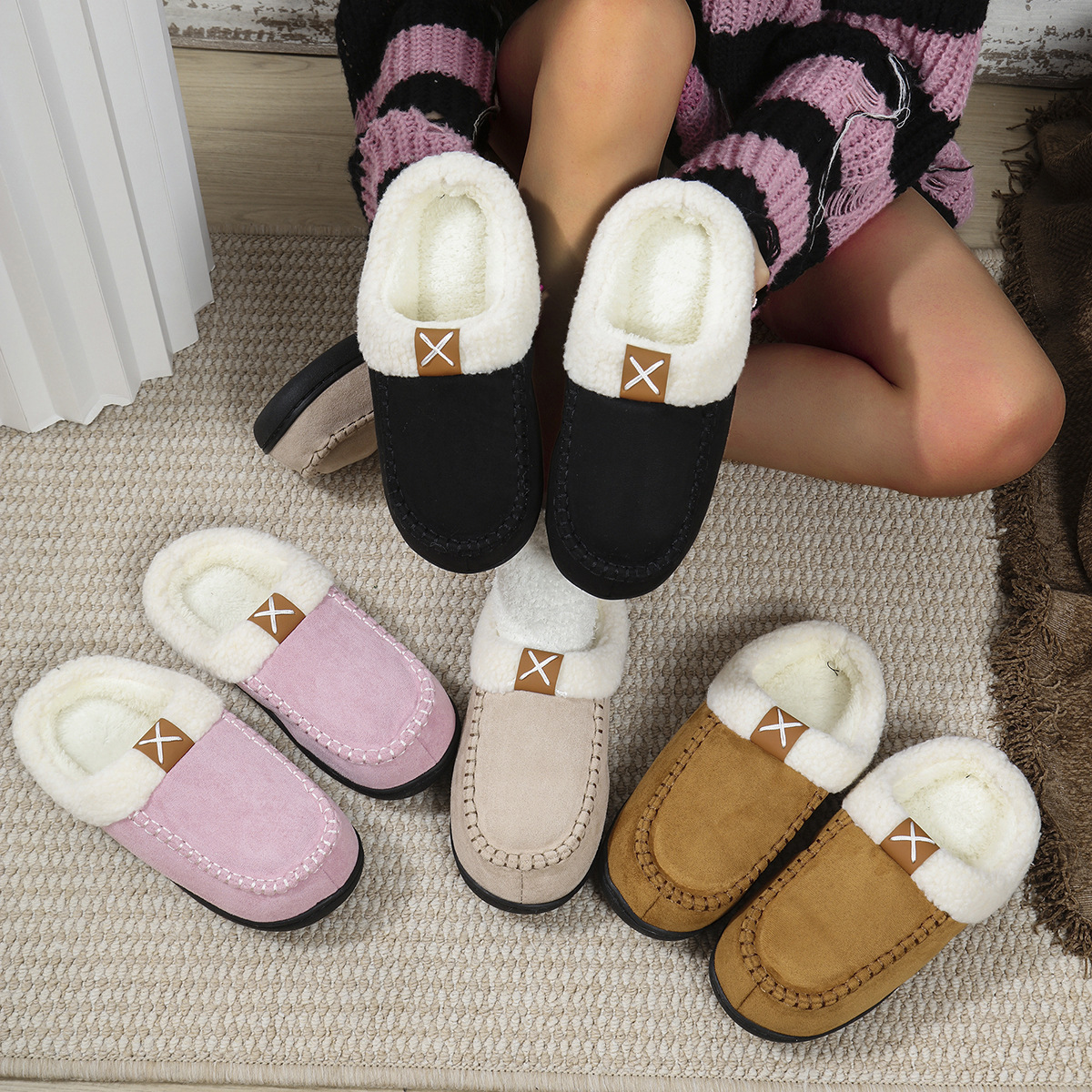 Men's and Women's Home Velvet Thick Cotton Slippers.