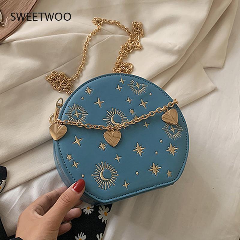 Fashion Starry Sky Round Bags Women Crossbody Bag Luxury Chain Circular Shoulder Bag Lady Small Embroidery Women's Handbag 2020