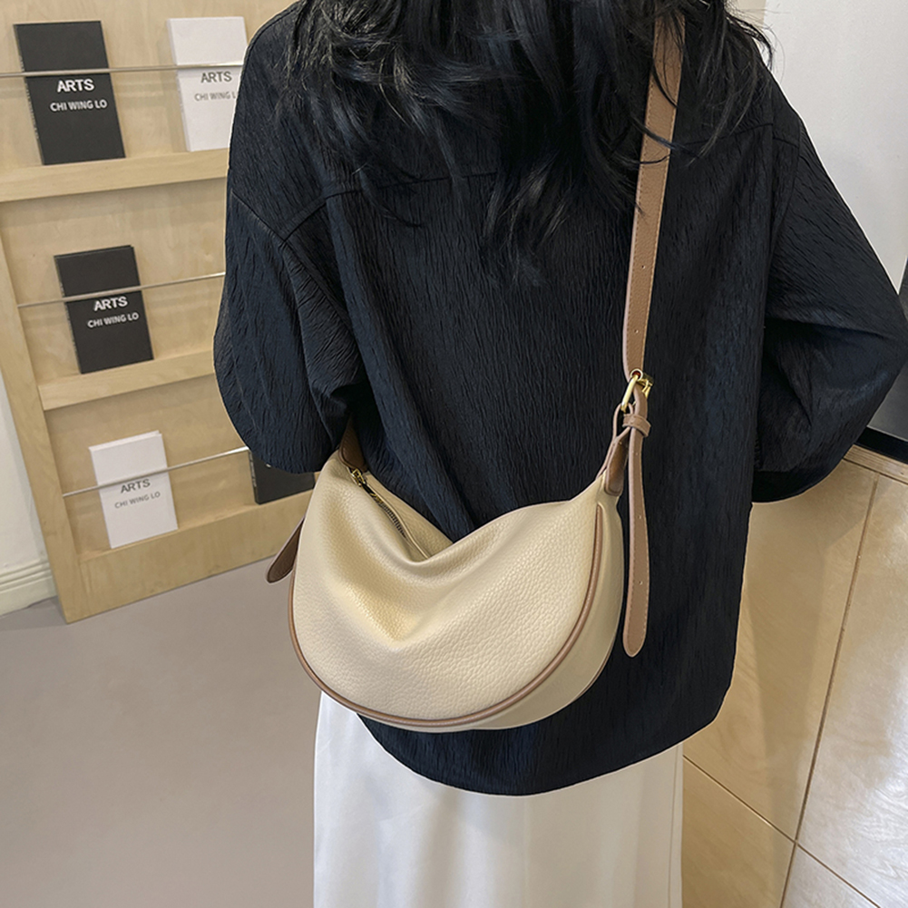 Women Crescent Shoulder Bag PU Leather Half Moon Satchel Bag Solid Color Simple Underarm Bag Female Commute Bag