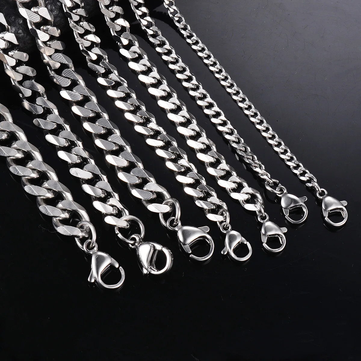 1 piece Size 3.6mm-9mm Mens Necklace Stainless Steel Cuban Link Chain Bracelet Necklace Steel Color Male Jewelry 241107