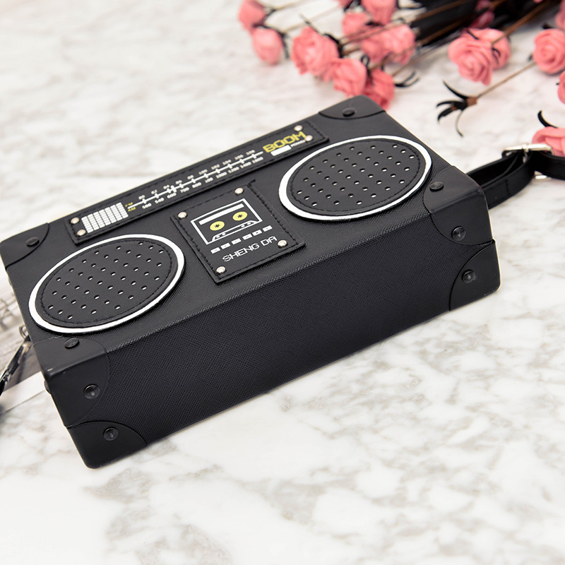 Retro radio box style pu leather ladies handbag shoulder bag chain purse women's crossbody messenger bag flap