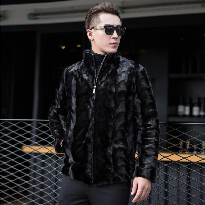Mens real natural mint fur coat mens fashionable stand up collar jacket keeping warm in winter 241107