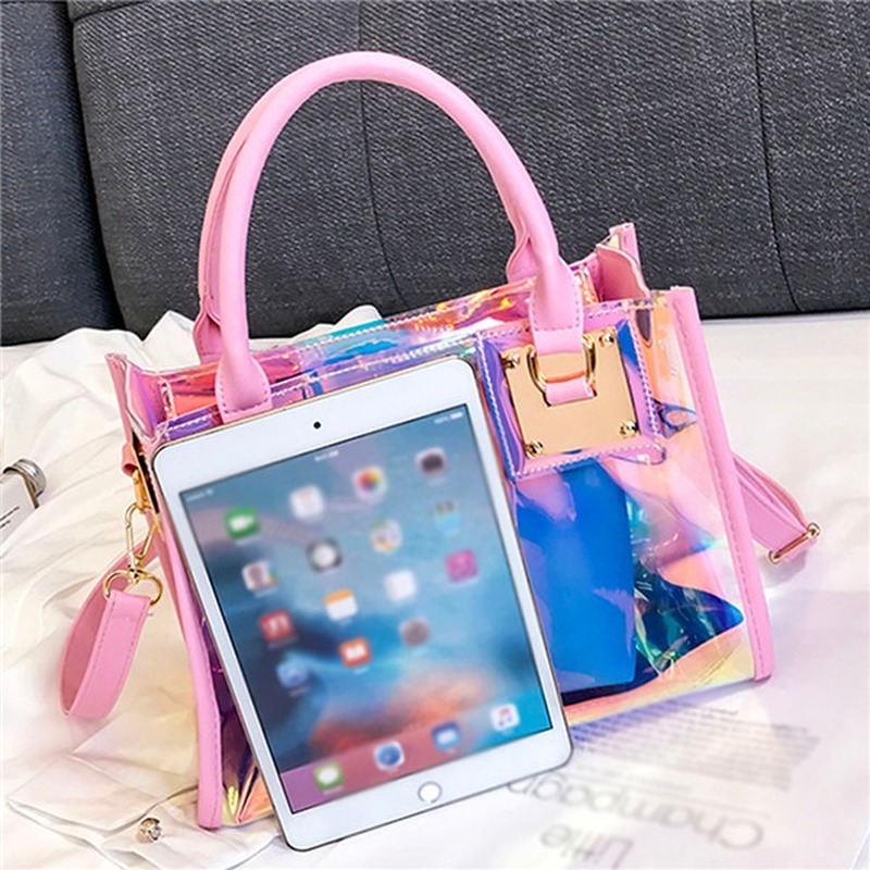 Multi-Function Color Transparent Bag PVC Messenger Bag Women Zipper Satchels Clear Handbag Girl Laser Shoulder Bag Luxury Bolsas