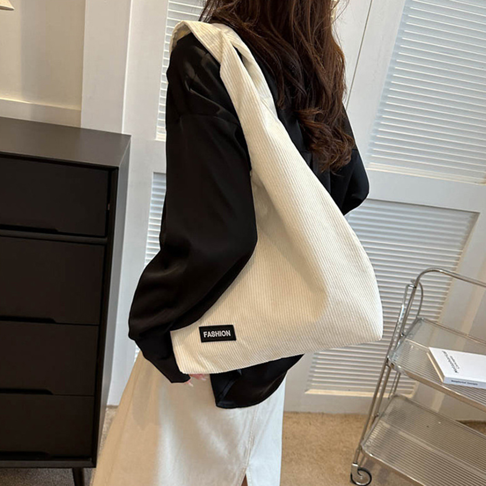 Women Top Handle Bag Foldable Travel Satchel Bag Versatile Corduroy Shoulder Bag Soft Large Capacity Reusable Shopping Bag
