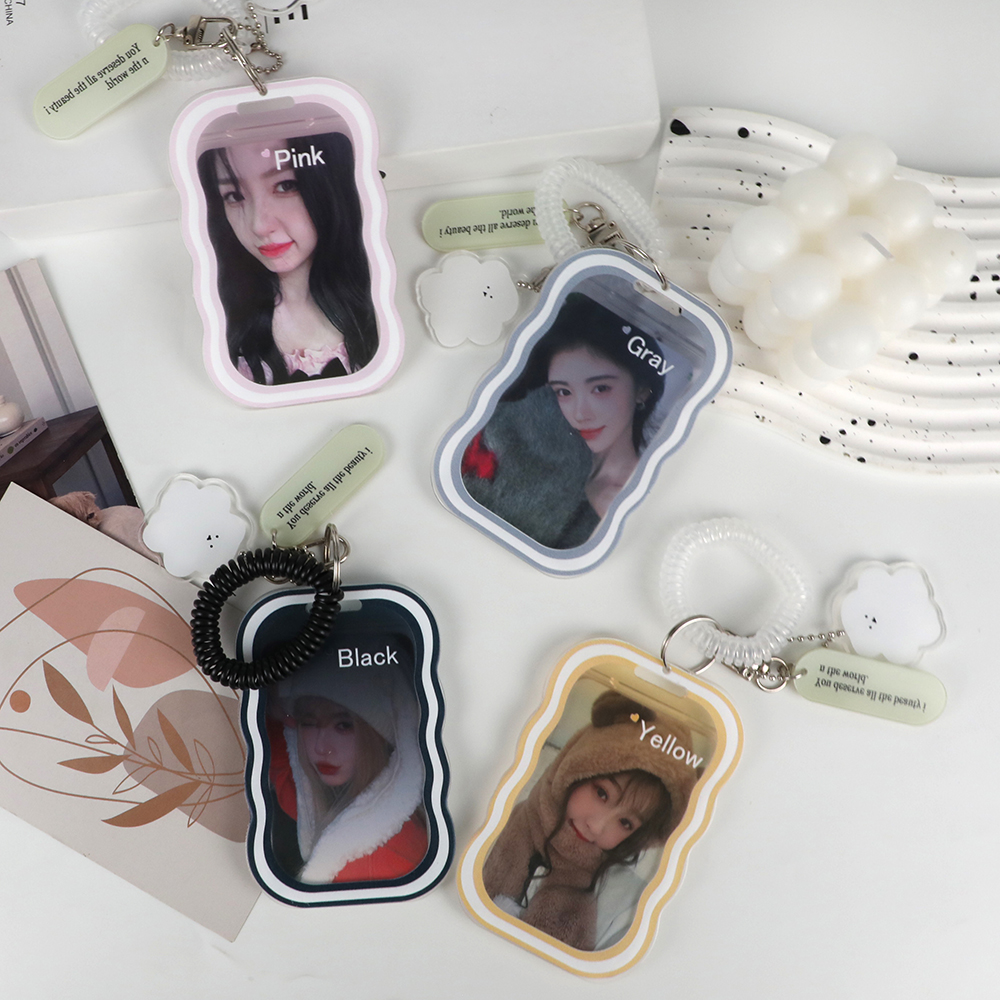 Fashion Wave Card Holder Cover Anti-loss Chain Bag Pendant Key Chain Transparent Photocards Protector Idol Photo Sleeves Girl