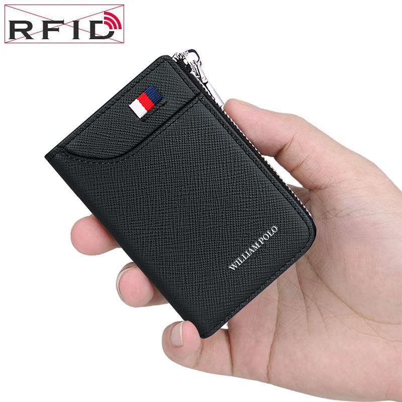 RFID Men Wallet Accordion Credit Card Holder Genuine Leather Small Multi Card Case Organizer Zipper mini wallet