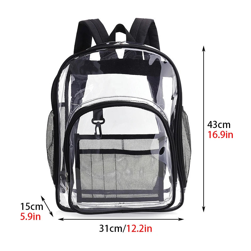 Large capacity womens transparent waterproof PVC backpack unisex student view backpack with reinforced strap 241106