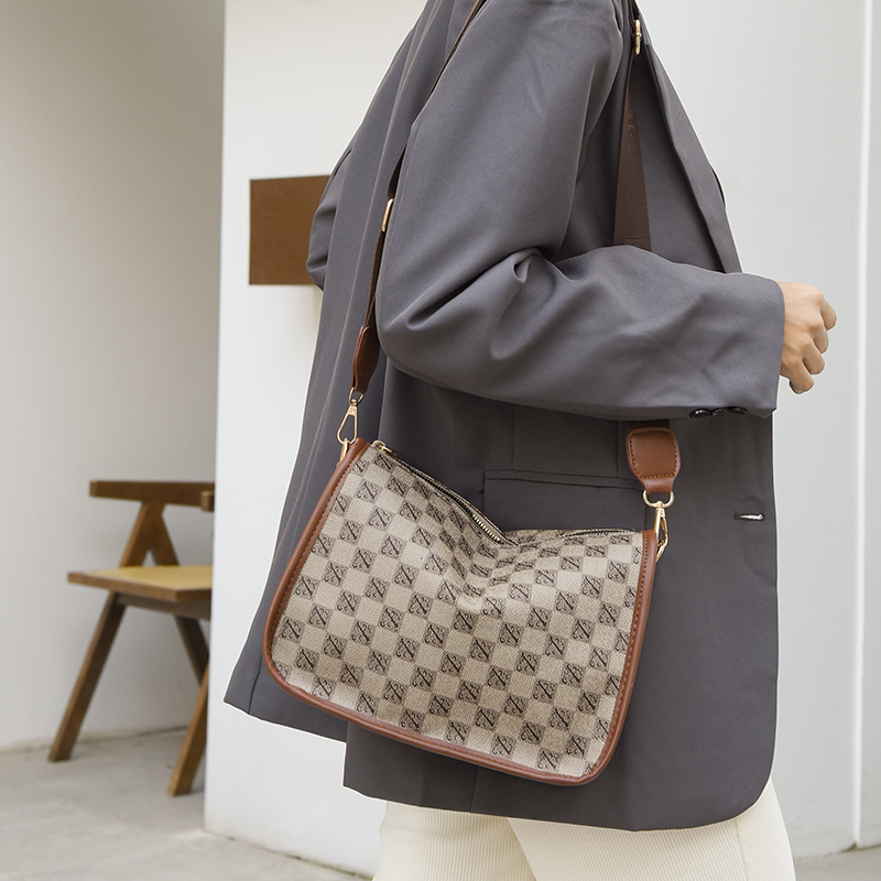 Vintage Women's Bag Check printing PU Leather Women's Shoulder Bag Shopping Crossbody Bag