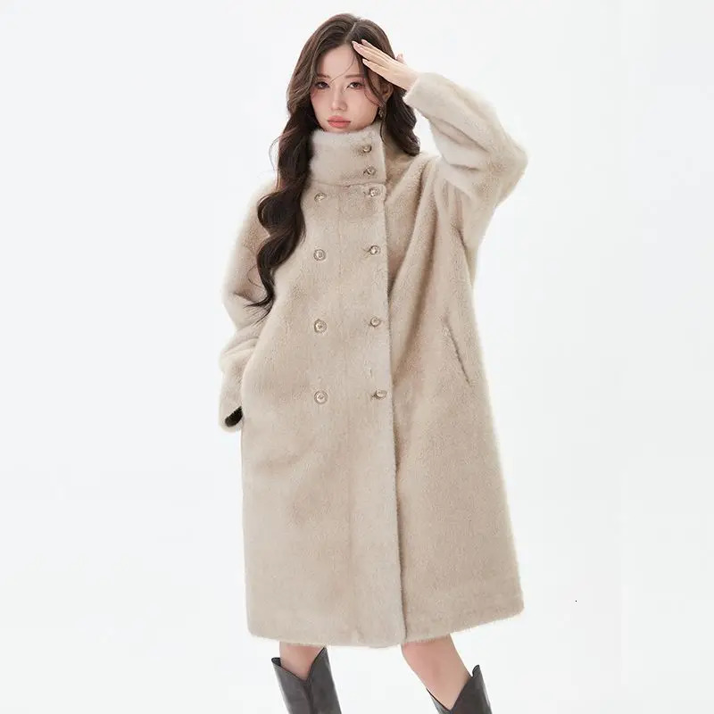 Winter artificial fur coat thickened and warm mink wool blend womens medium to long environmentally friendly womens fur coat 241107