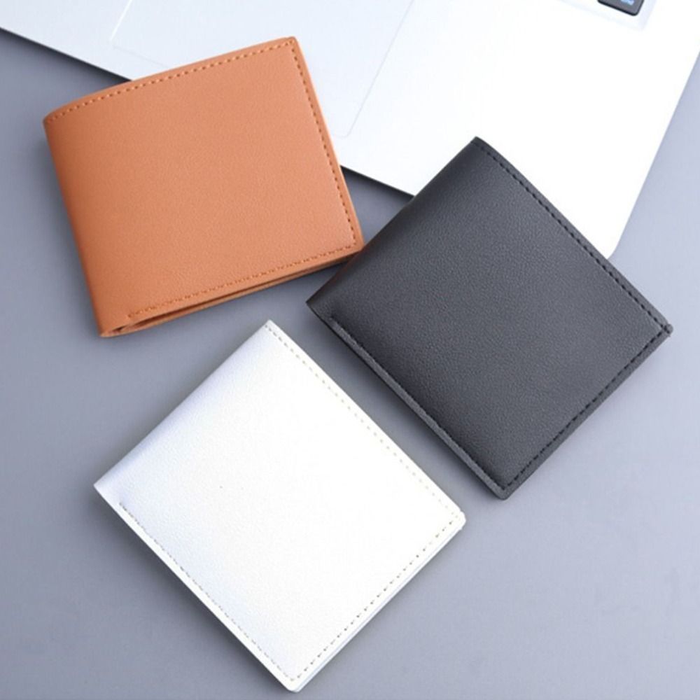 Men Short PU Leather Wallet Simple Solid Color Thin Male Credit Card Holder