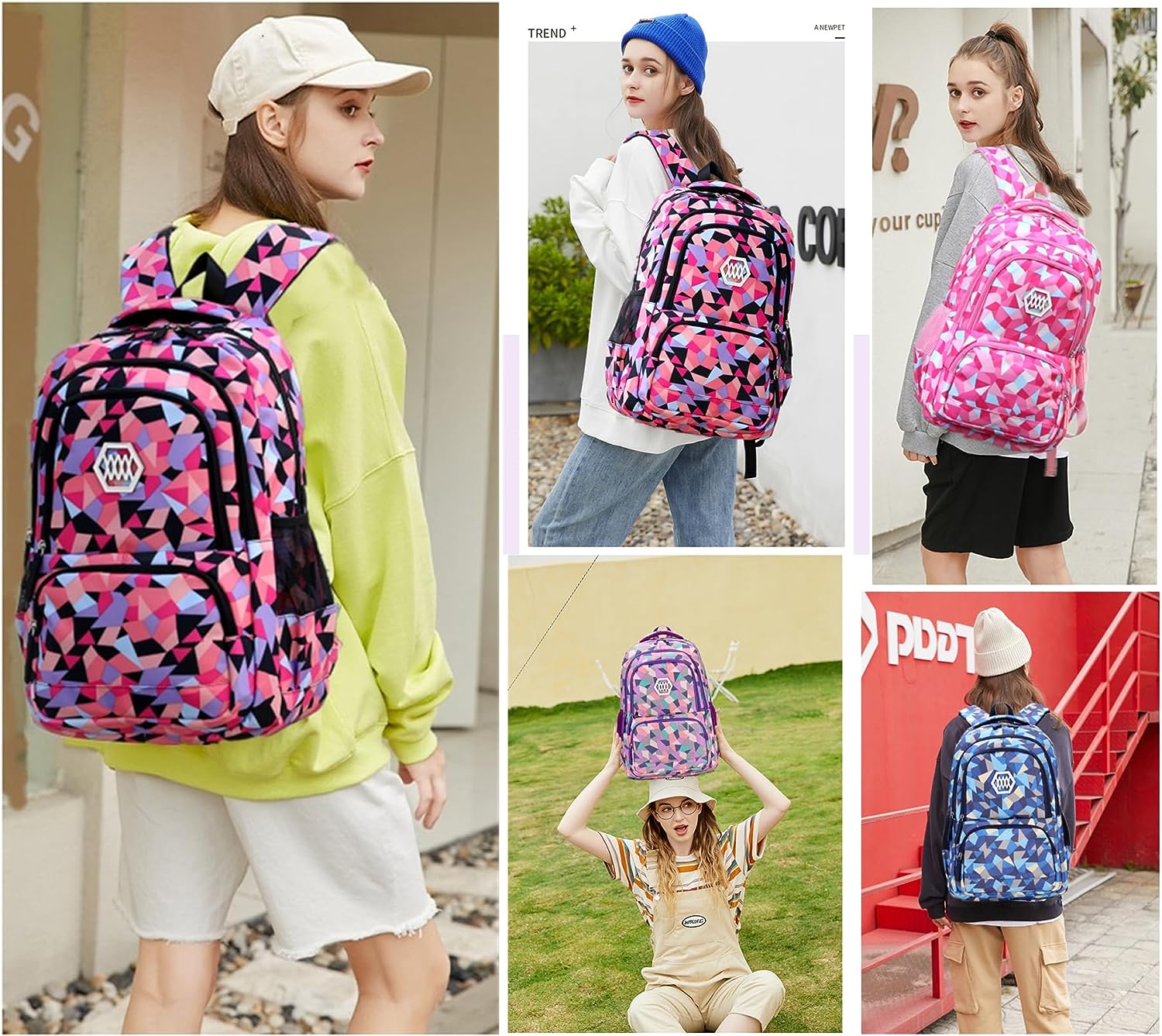Geometric-Print School Backpacks for Grils Boys Middle School Elementary Water-resistant School Bags Bookbags Kids Back Packs