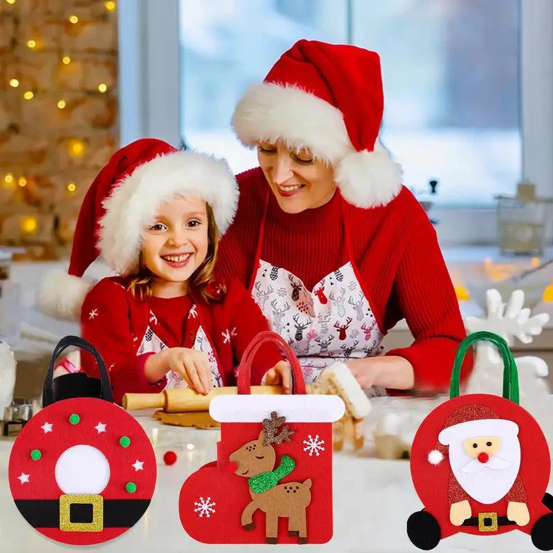 Reusable Christmas Candy Bag for Children Decorating Santa Claus with Chocolate Handle 241107