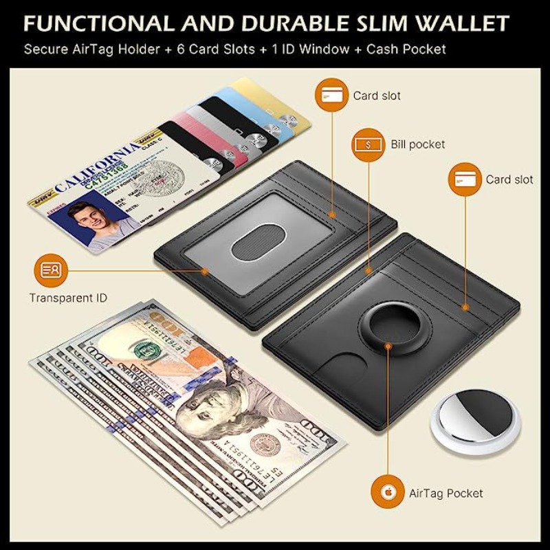 Mens Airtag Card Wallet Leather RFID Anti-theft Slim ID Credit Card Case Fashion High Quality Money Bag Travel Accessories 2023