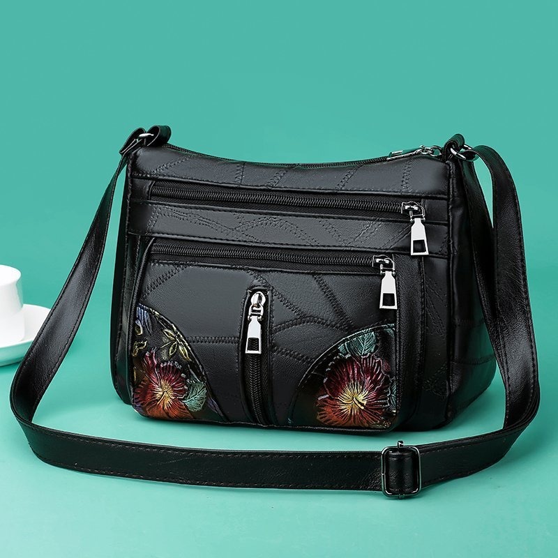Luxury Soft Leather Women Messenger Shoulder Handbags And Purses Flowers Multi-pocket Crossbody Mommy Bag Ladies Sac