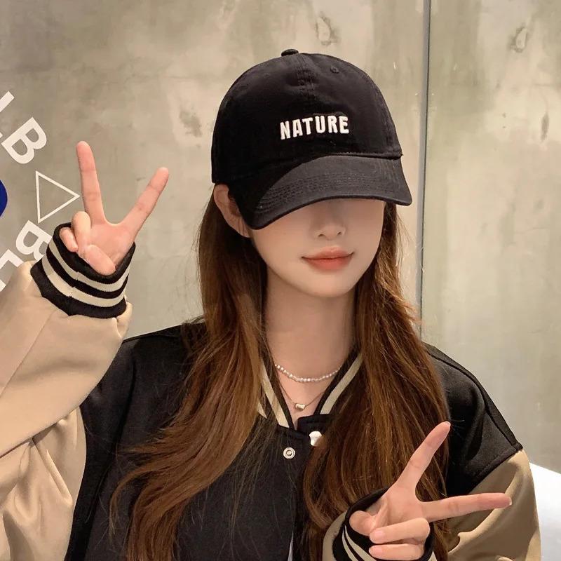 Korean Spring/Autumn Hats with Inlaid Letters Cotton Baseball Hats Street Versatile Curved Bury Hats 241107