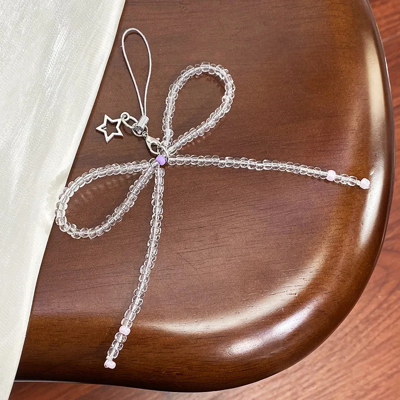 Beaded keychain bow shaped keychain heart-shaped keychain decoration pearl bag and mobile phone 241107