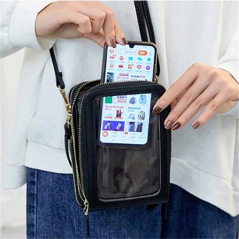 Transparent Smart Phone Pocket for Women Touchable Cell Mini mobile phone bag Women's Shoulder Bag Crossbody Bags Handbag Purse