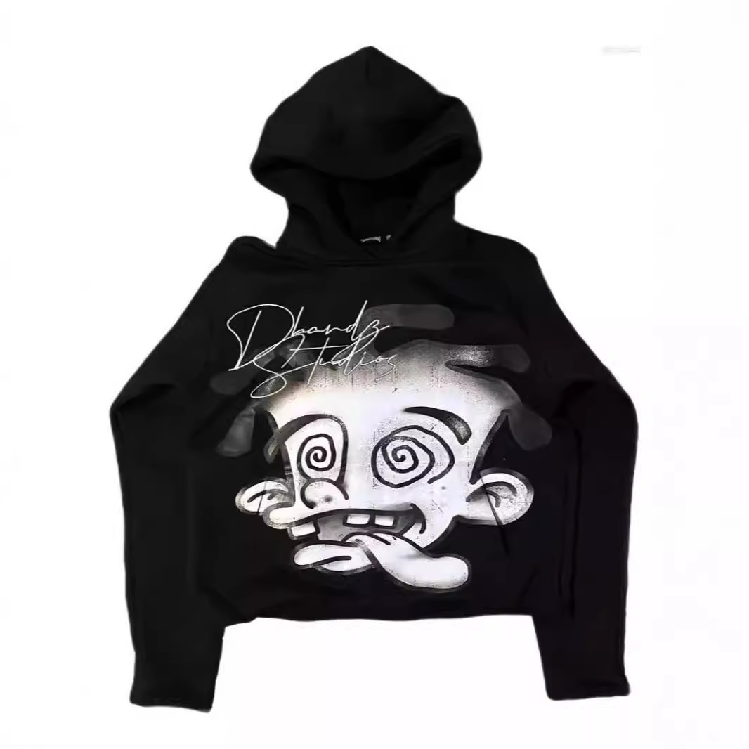 New Y2K Harajuku Hoodie Hip Hop Cartoon Print Black Oversize Pullover Gothic Men And Women Fashion Casual Loose Sweatshirt R241107