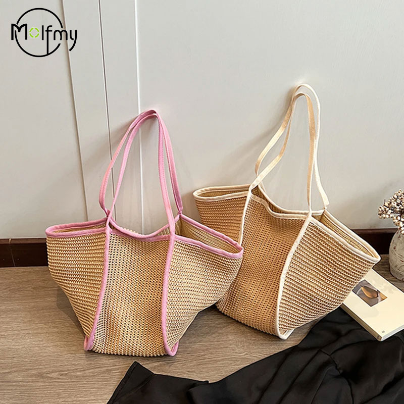 Women's Beach Bags Fashion Versatile Large-capacity Braid Shoulder Bags Designer Woven Summer Bags Ladies Leisure Tote Bag 2024