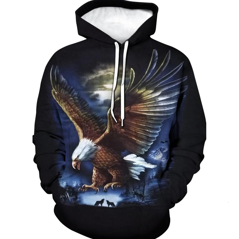 Hoodie for Mens Womens Mens Eagle Hoodie - Animal Theme, Realistic Graphic Sweatshirt Graphic Cool eagle pattern
