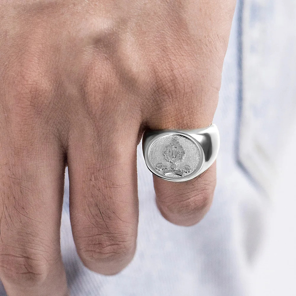 UONNEY Drop Personalized Pure Silver 925 Wax Sealed Family Signature Ring Carving Text Jewelry 241106