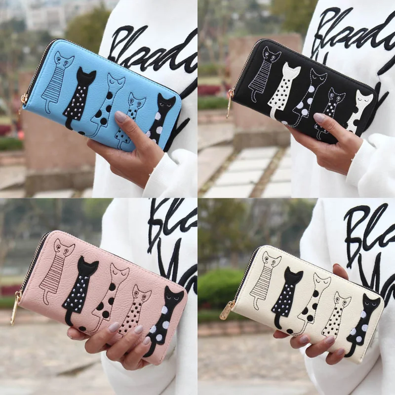 Luxury High Quality Wallet Women Cat Cartoon Wallet Creative Female Card Holder Casual Zip Ladies Clutch PU Leather Coin Purse