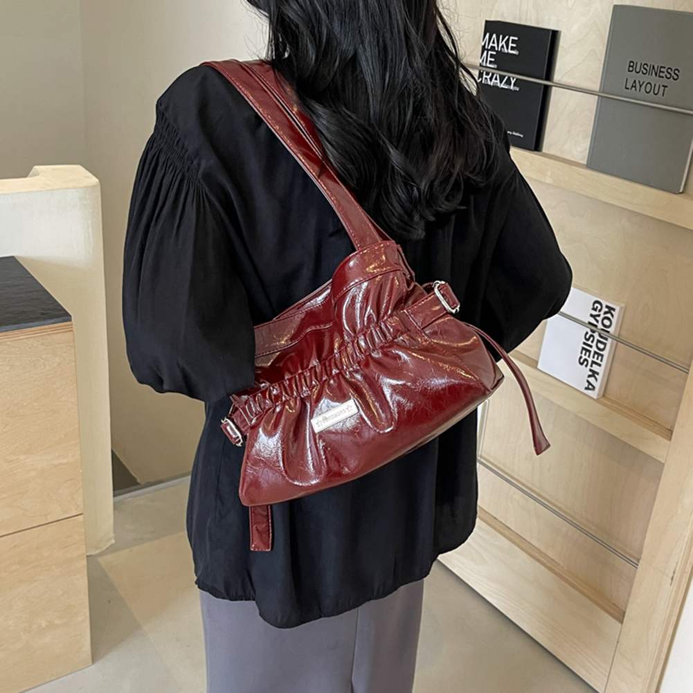 Pleated Underarm Bag Fashion Shoulder Bag Large Capacity Casual Clutch Handbag Solid Color Stylish Armpit Bag for Party Vacation