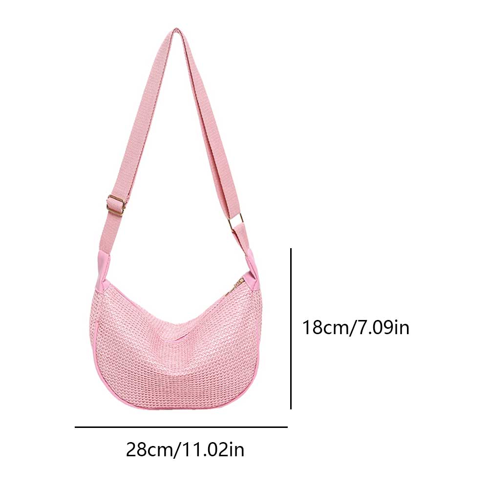Women Straw Woven Shoulder Bag Large Capacity Summer Beach Bag Adjustable Strap Crescent Crossbody Bag Casual for Party Vacation