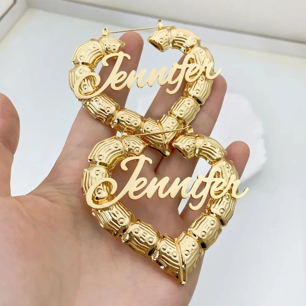 Haiyufly customizes names for girls bamboo earrings stainless steel jewelry personalized letters rens Mothers Day gifts 241106