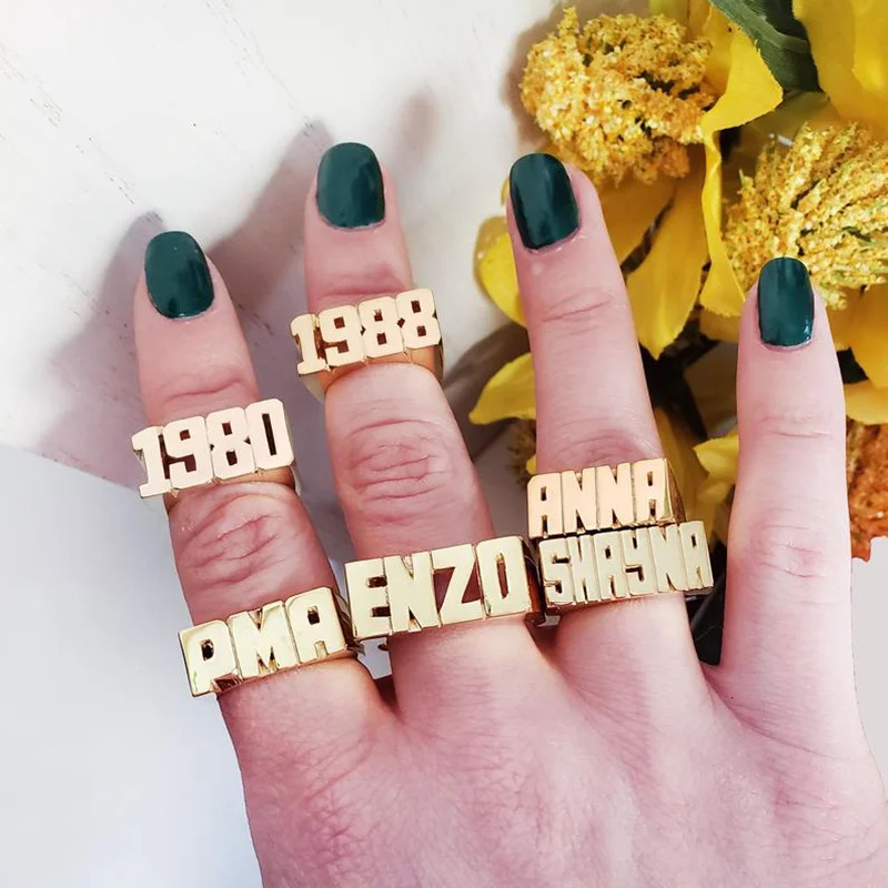 Personalized Hip Hop Name Ring Neutral Rose Gold Plated Customized Digital Character Ring Cute Fashion Gift 241106