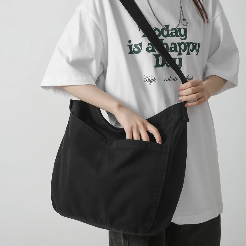 Womens casual canvas school girls cross body bag solid color large capacity handbag fashionable cool mens shoulder bag 241106