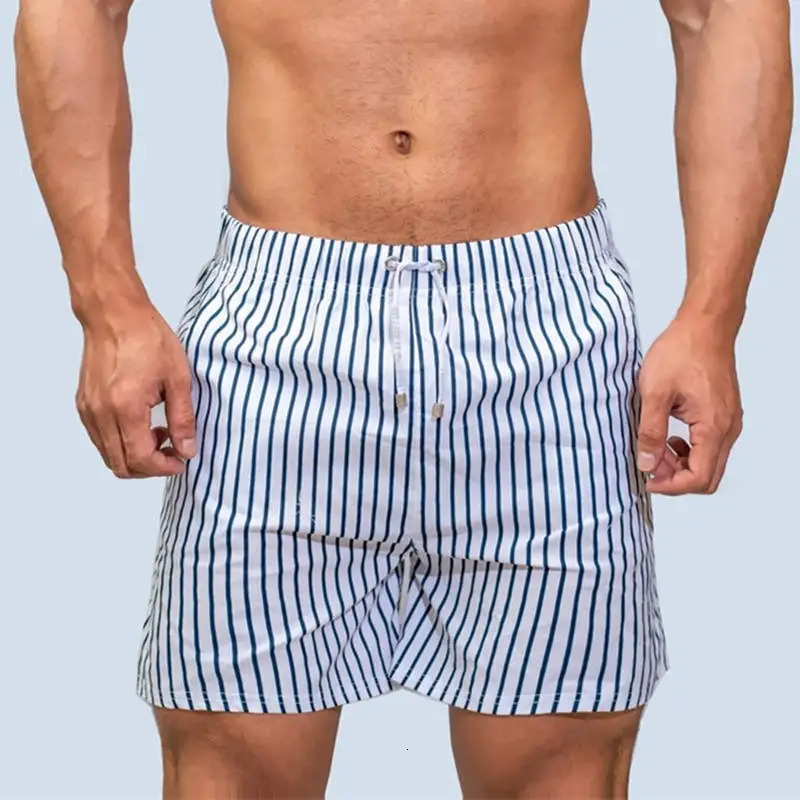 Stripe Swimming Shorts Men Swim Trunks For Cotton Spandex Summer Beach Short Pants Desmiit Swimwear Swimsuit Bathing Suit Briefs 240407