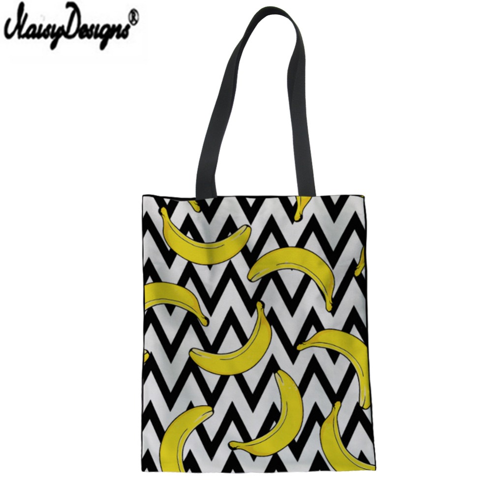 NOISYDESIGNS Shopping Bag Striped Banana Graphic Tote Harajuku Shopper Bag Women Canvas Shoulder Bag Female Eco Large-capacity
