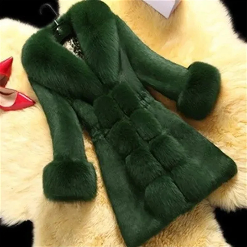 Retro Autumn/Winter Womens Medium length Wool Coat Artificial Fur Fox Fur Collar Mink Coat Thick Elegant 408 241107