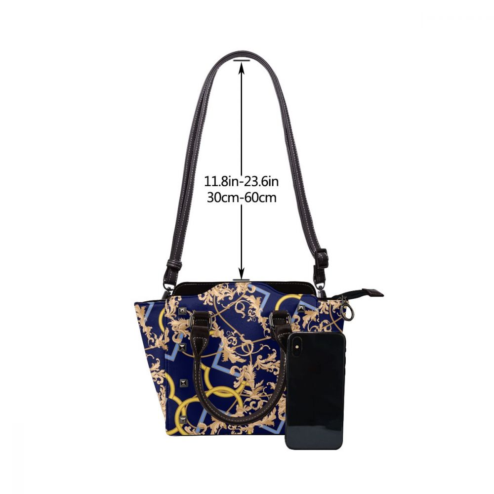 NOISYDESIGNS Fashion Leather Female Tote Bag Retro European Pattern Women Top-handle Bags with Rivets Retro Blue Tote Bags Sac